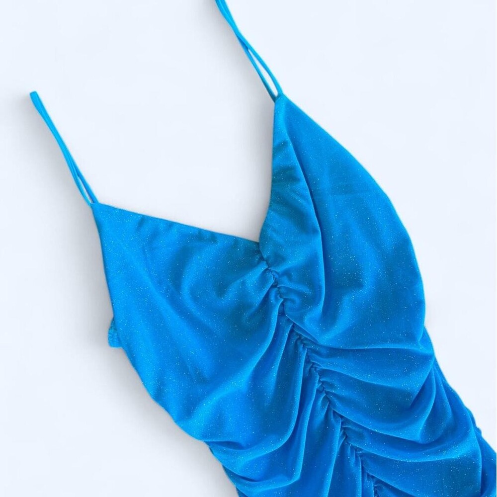 New Never Worn Blue Cinched Ruched Homecoming mini dress with sparkly details #p